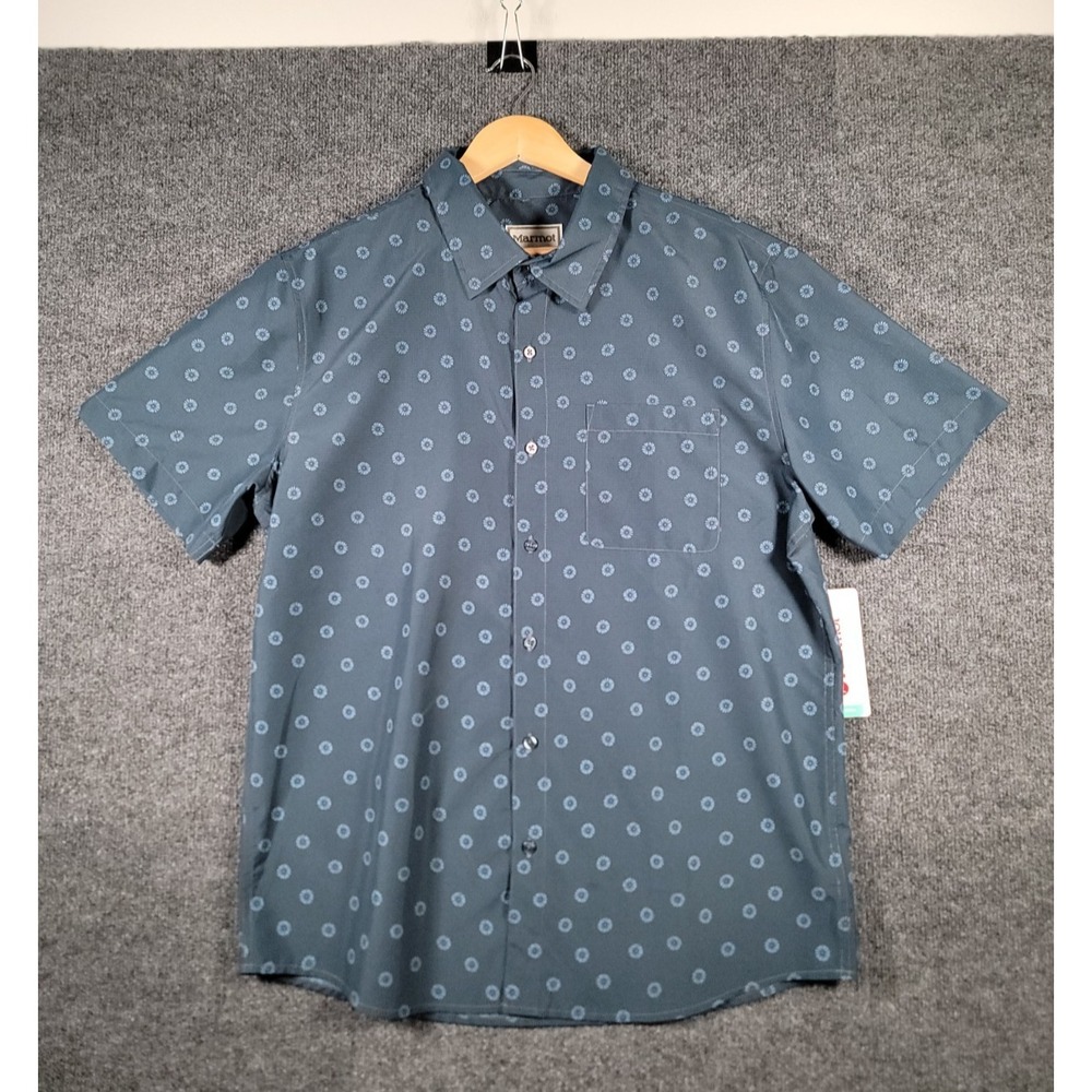 Marmot Air Exchange UPF 40 Short Sleeve Button Up Shirt Mens Large Blue NWT $80
